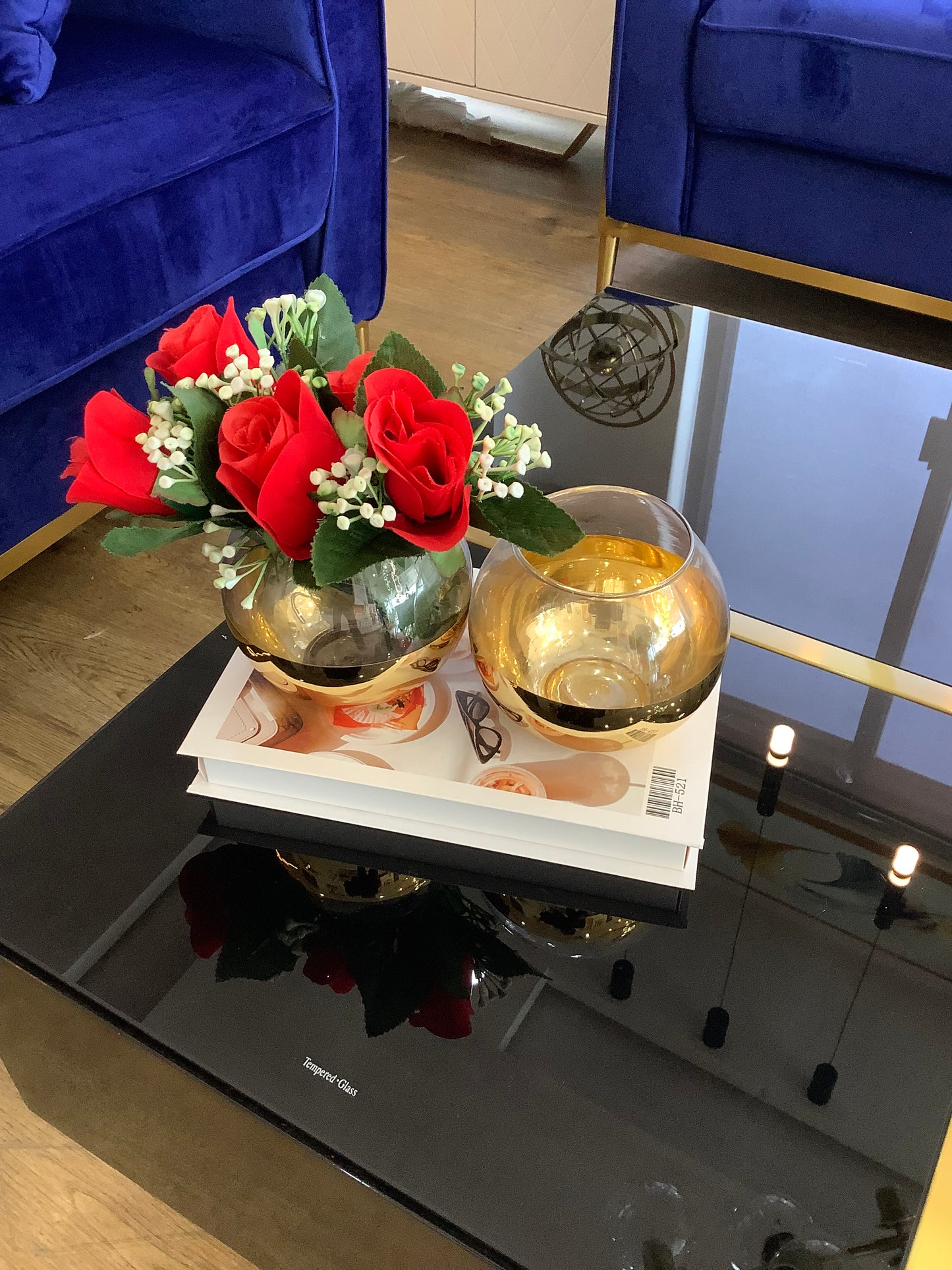 Gold vase and flower