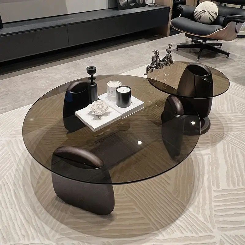 Tampered glass plus wood base luxury 2 in 1 coffee table