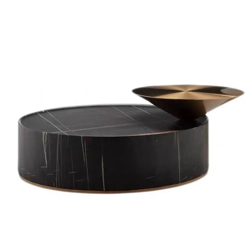 Luxury black round marble with stainless Coffee table