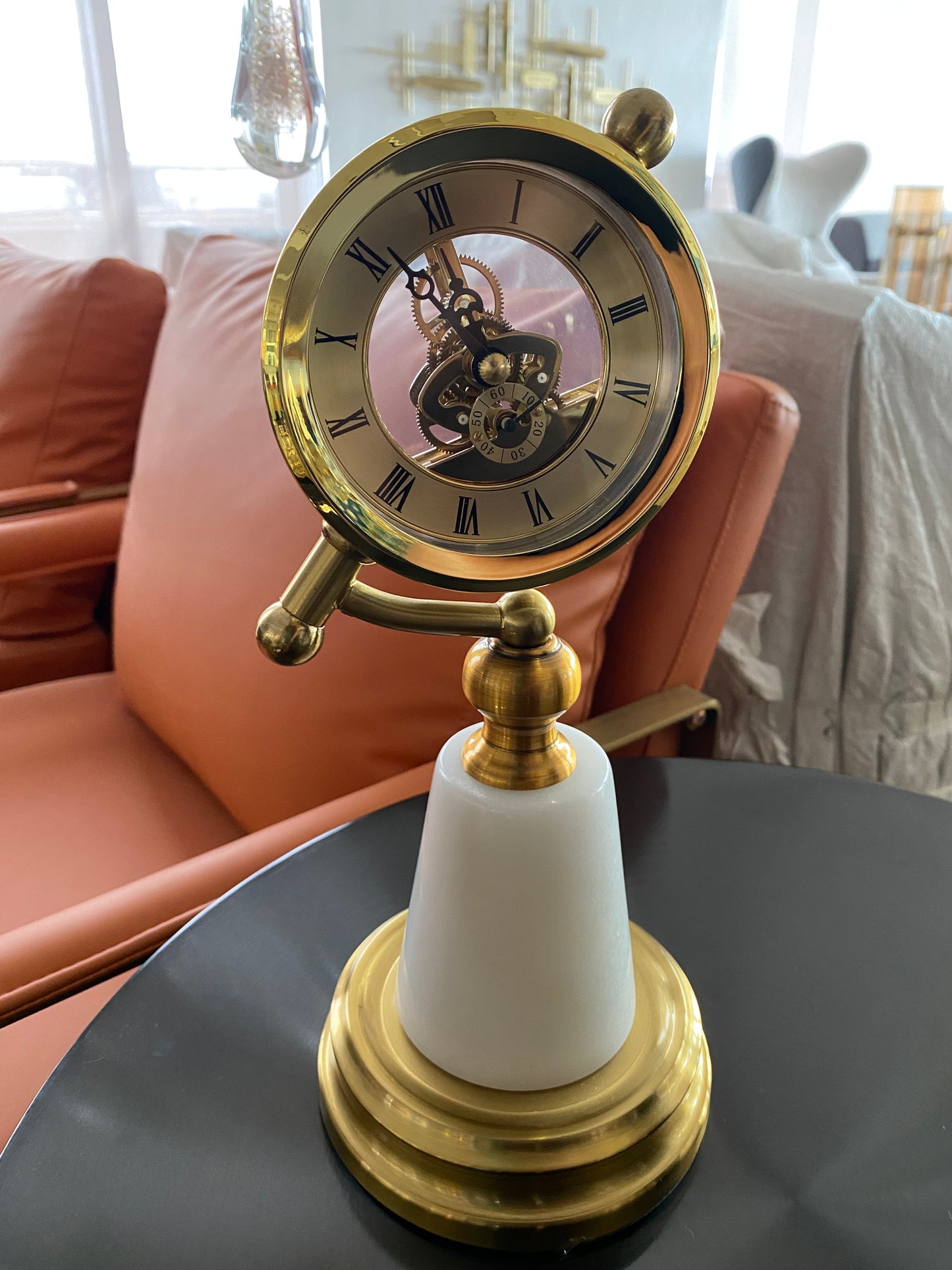 Crystal & clock marble base decor