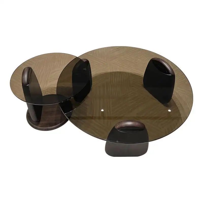 Tampered glass plus wood base luxury 2 in 1 coffee table