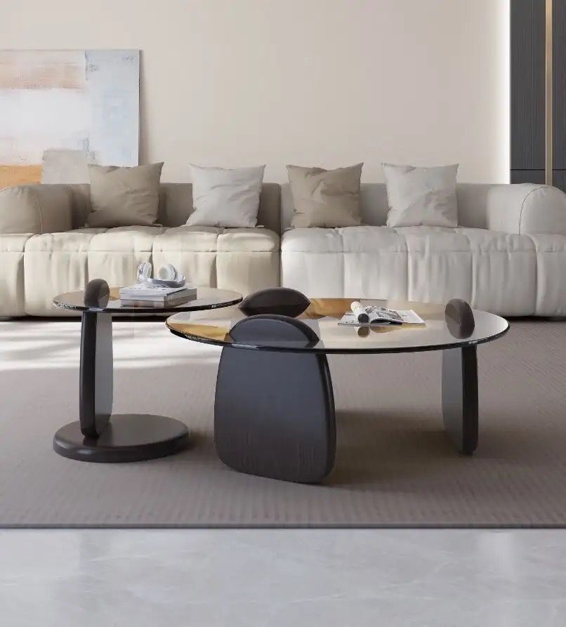 Tampered glass plus wood base luxury 2 in 1 coffee table