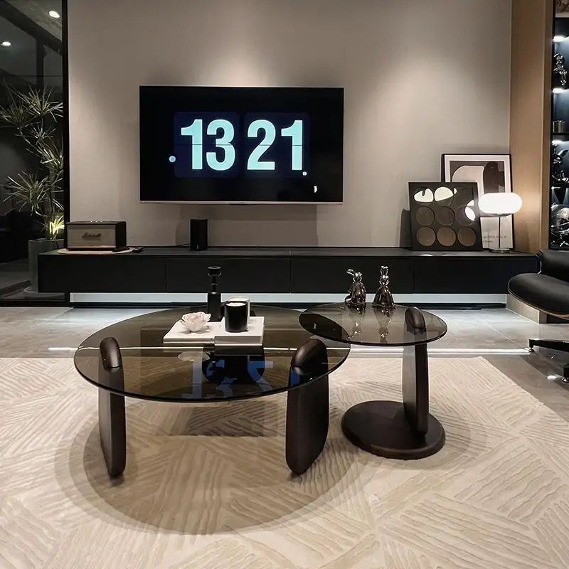 Tampered glass plus wood base luxury 2 in 1 coffee table
