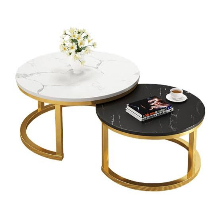 2 in 1 black and white marble top center table