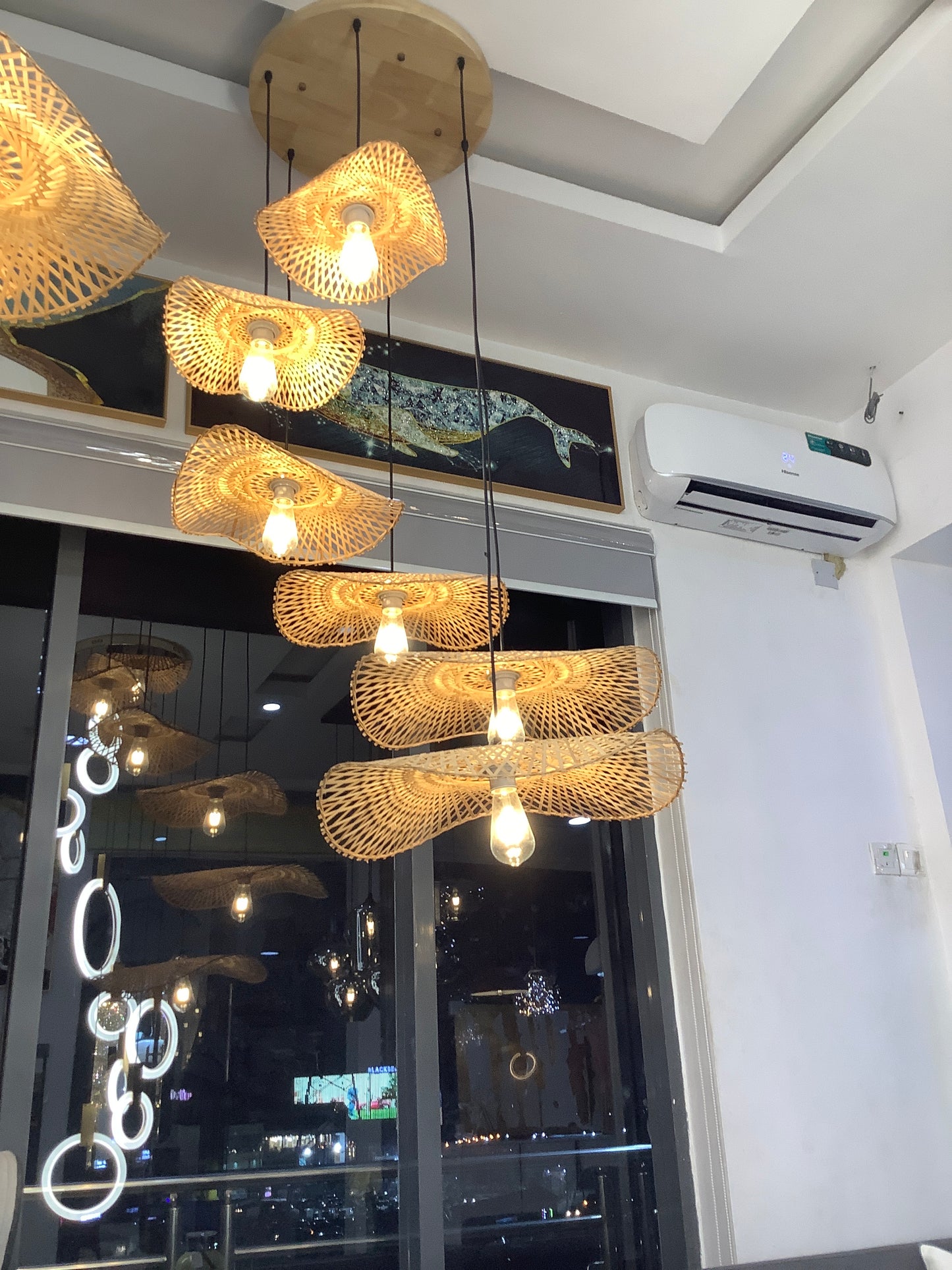 Woven Rattan Chandelier-5 Heads