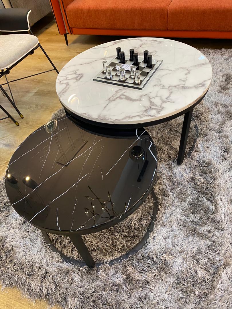 2 in 1 black and white marble top center table