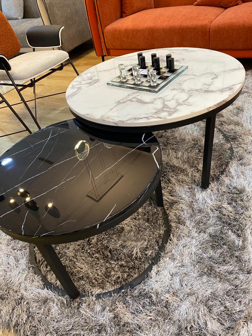 2 in 1 black and white marble top center table
