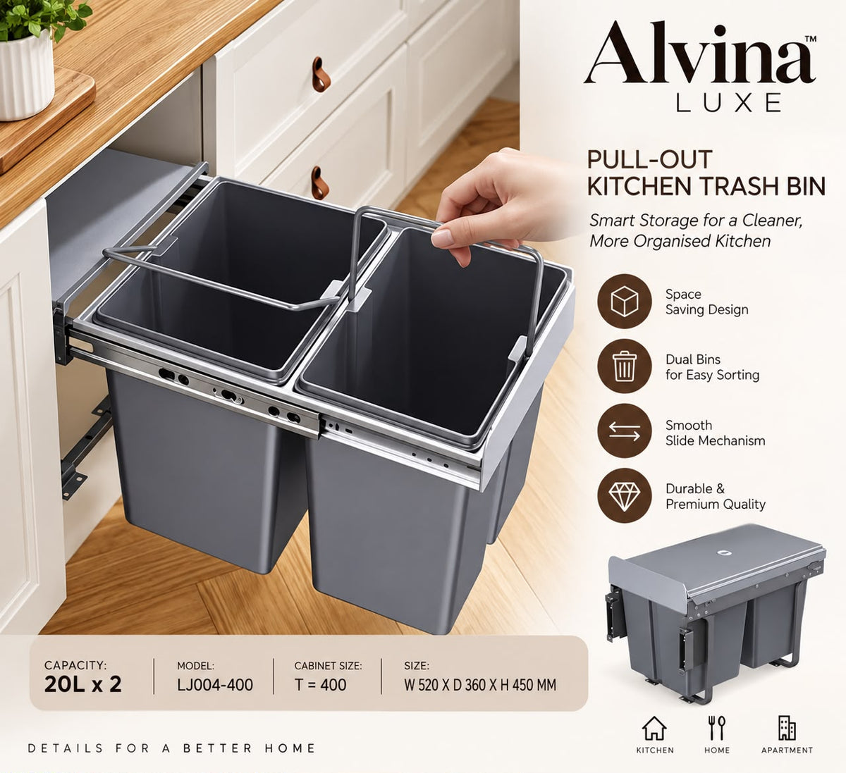 In-built 20L Bin