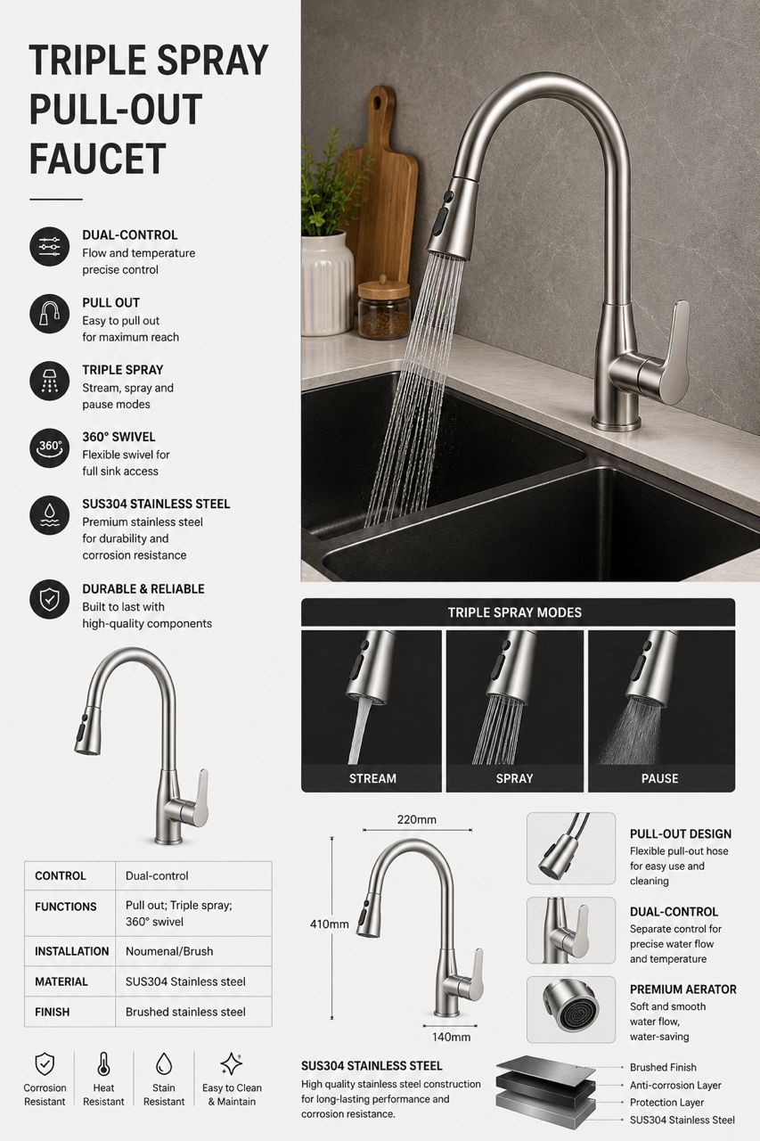 Tap( Triple spray pullout faucet)