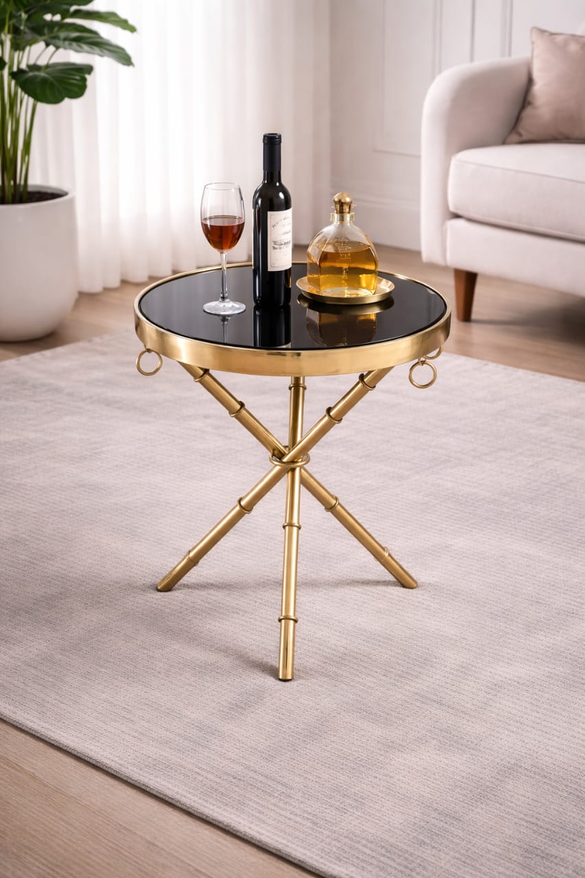 3 legged side stool glass top