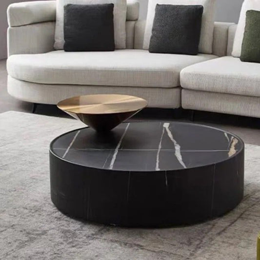 Luxury black round marble with stainless Coffee  table