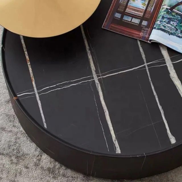 Luxury black round marble with stainless Coffee  table
