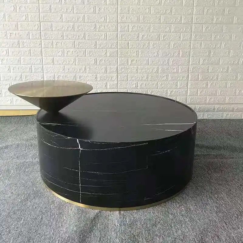 Luxury black round marble with stainless Coffee  table