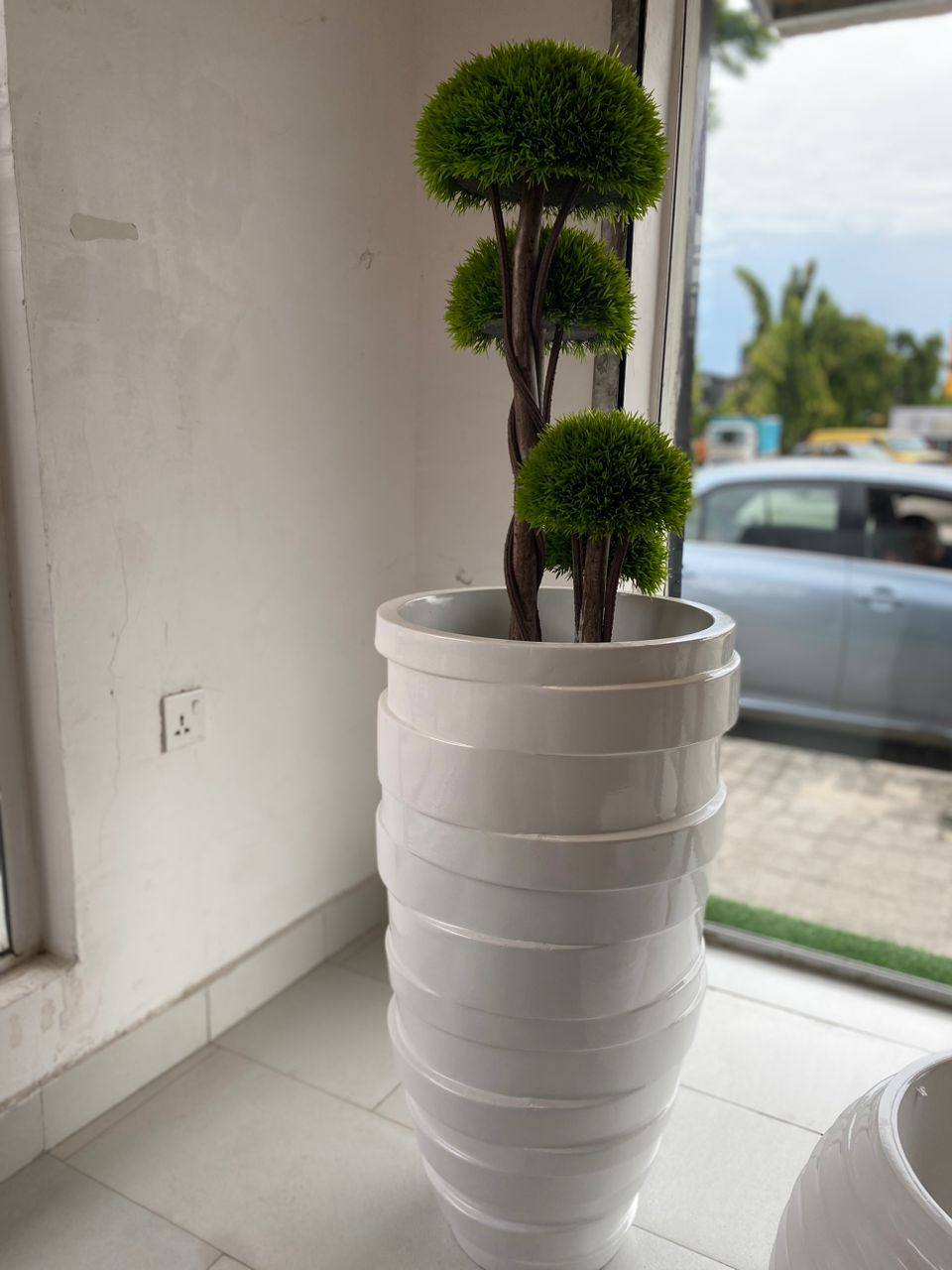 Ceramic vase and plant