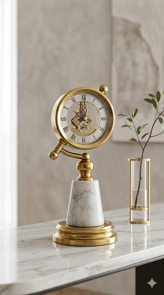 Crystal & clock marble base decor CSL02