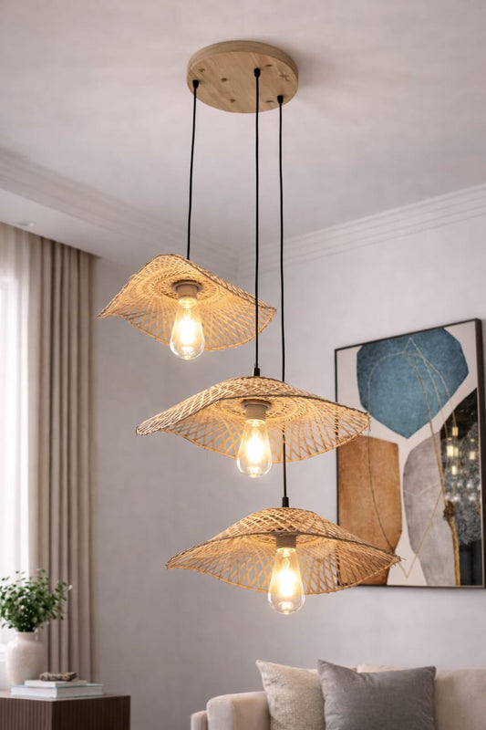 Woven Rattan Chandelier-3 Heads