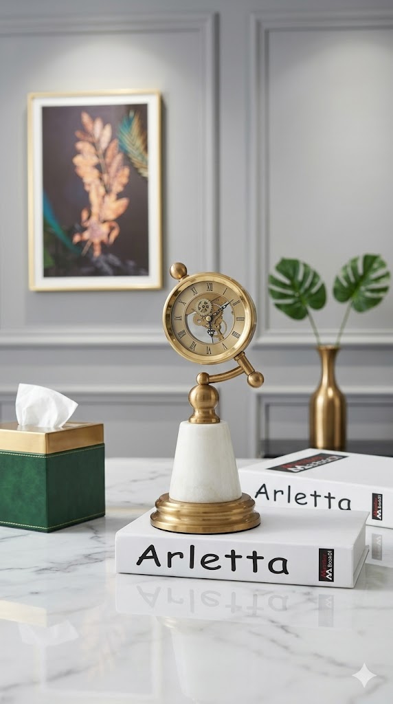 Crystal & clock marble base decor CSL02