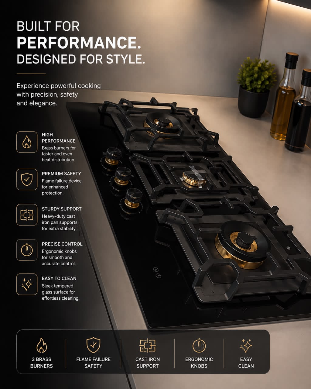 Built-in 3 burner cooker