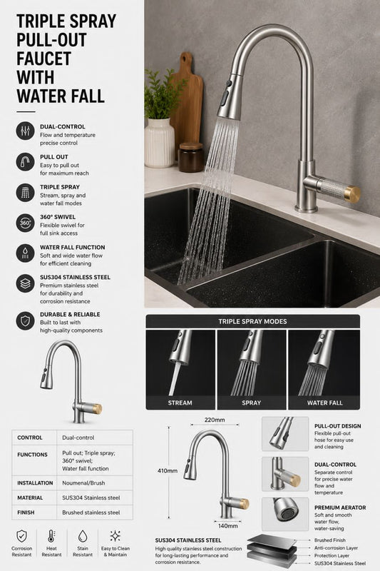 Tap(Triple spray pullout faucet with waterFall)