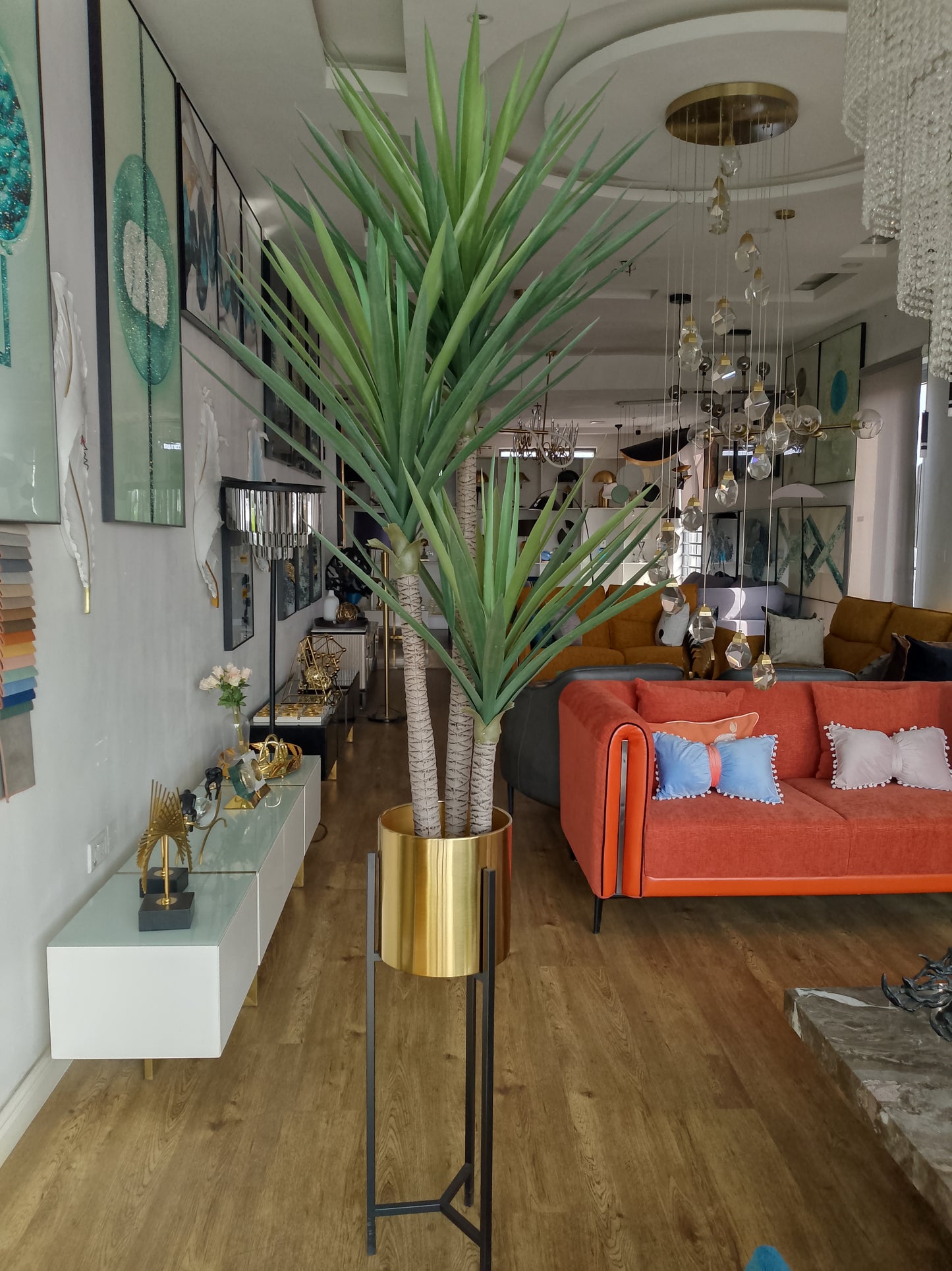 Stainless pot and bamboo plant