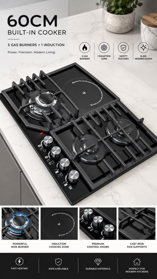 In-built 3 burner and 1 induction cooker