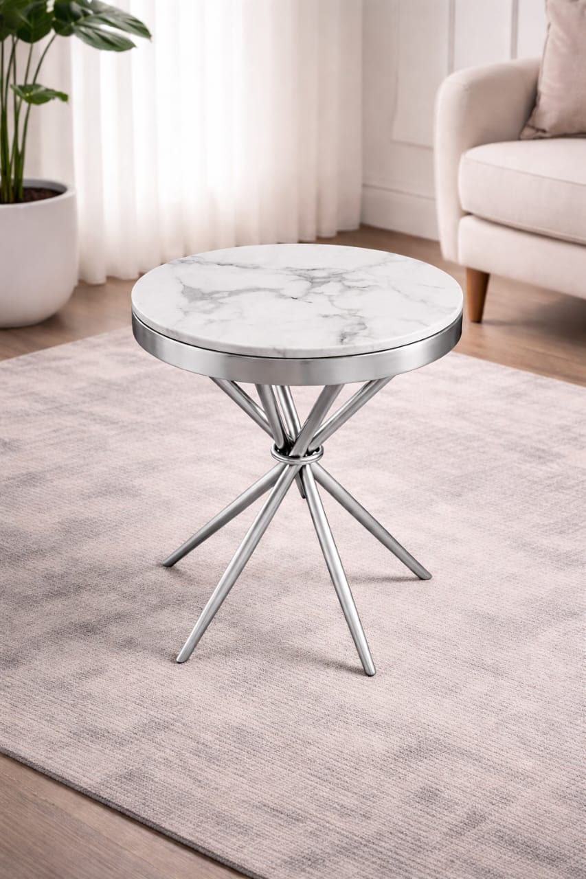 Side stool 5 legged ( silver leg and marble top)