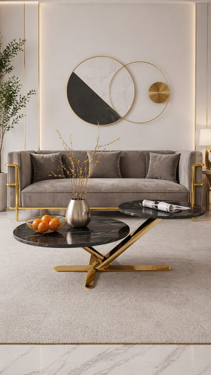 2 in 1 marble top coffee table (black)