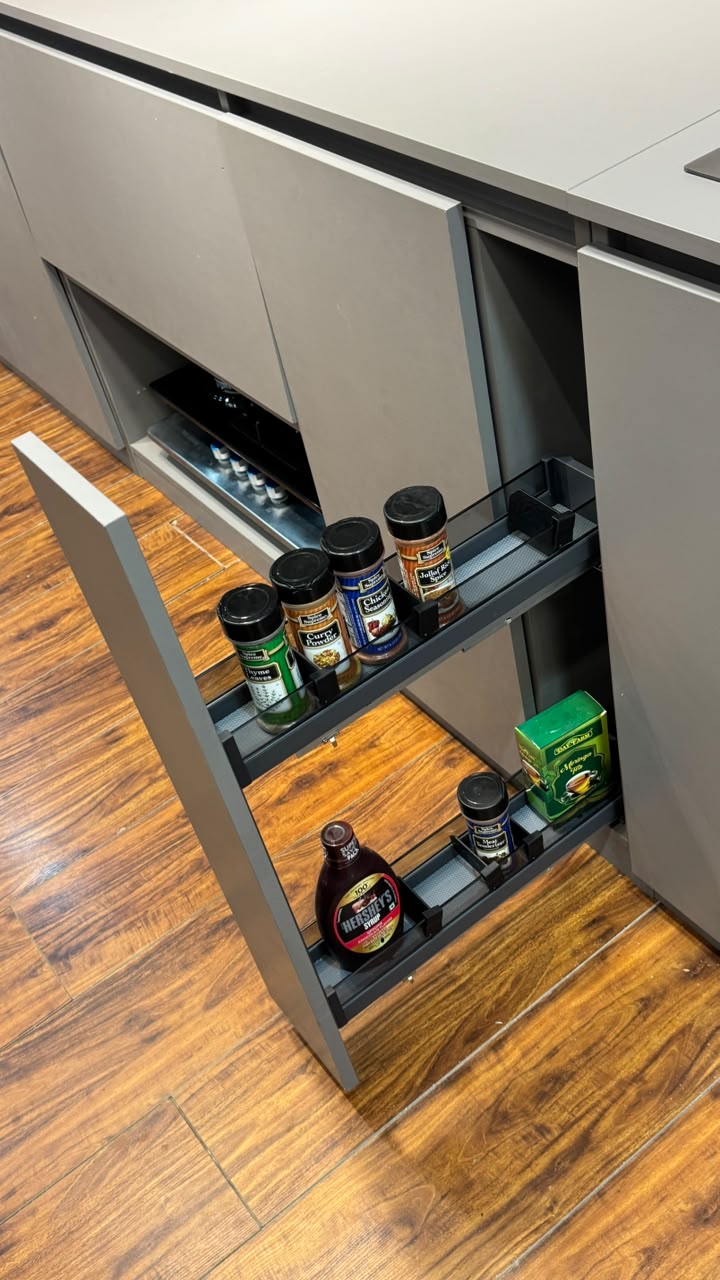 Slim pull out pantry basket