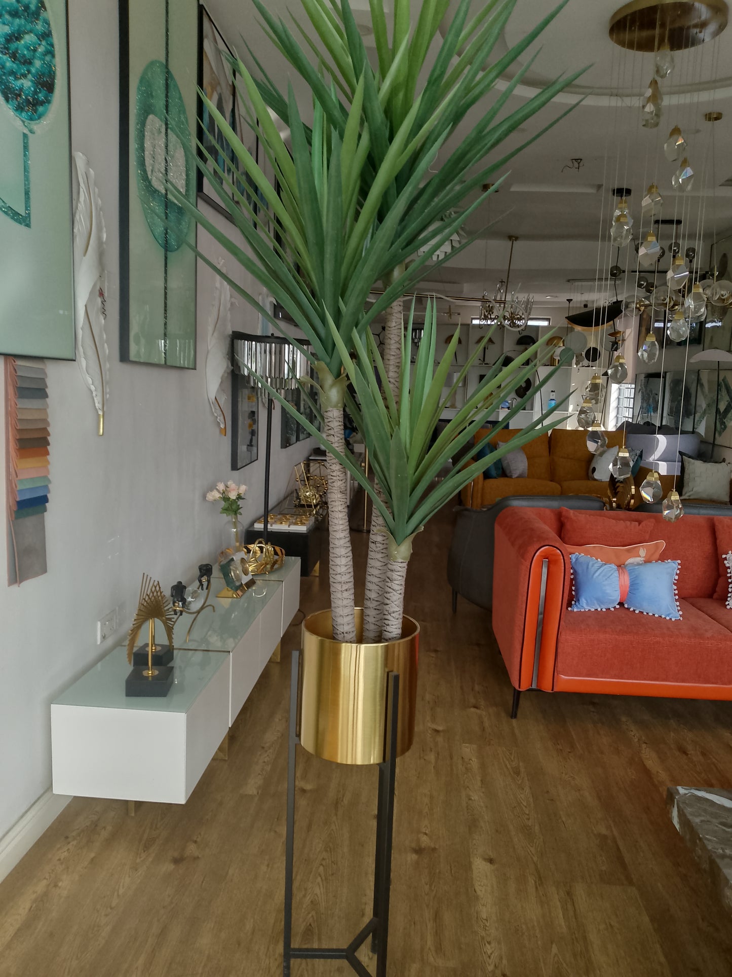 Stainless pot and bamboo plant