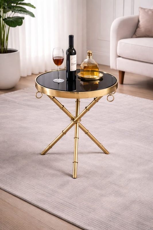 3 legged side stool glass top