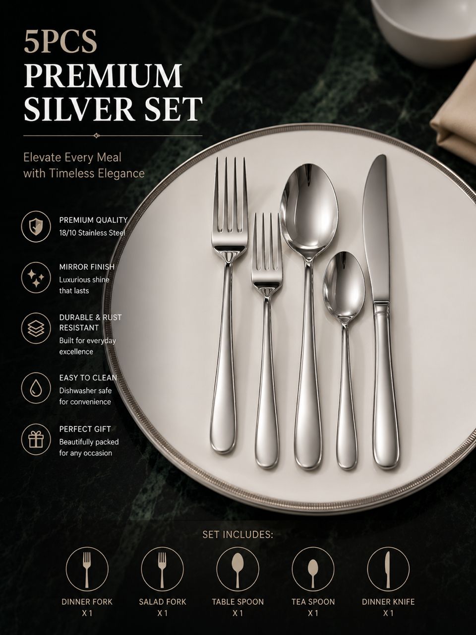 Silver cutlery sets(5pcs)
