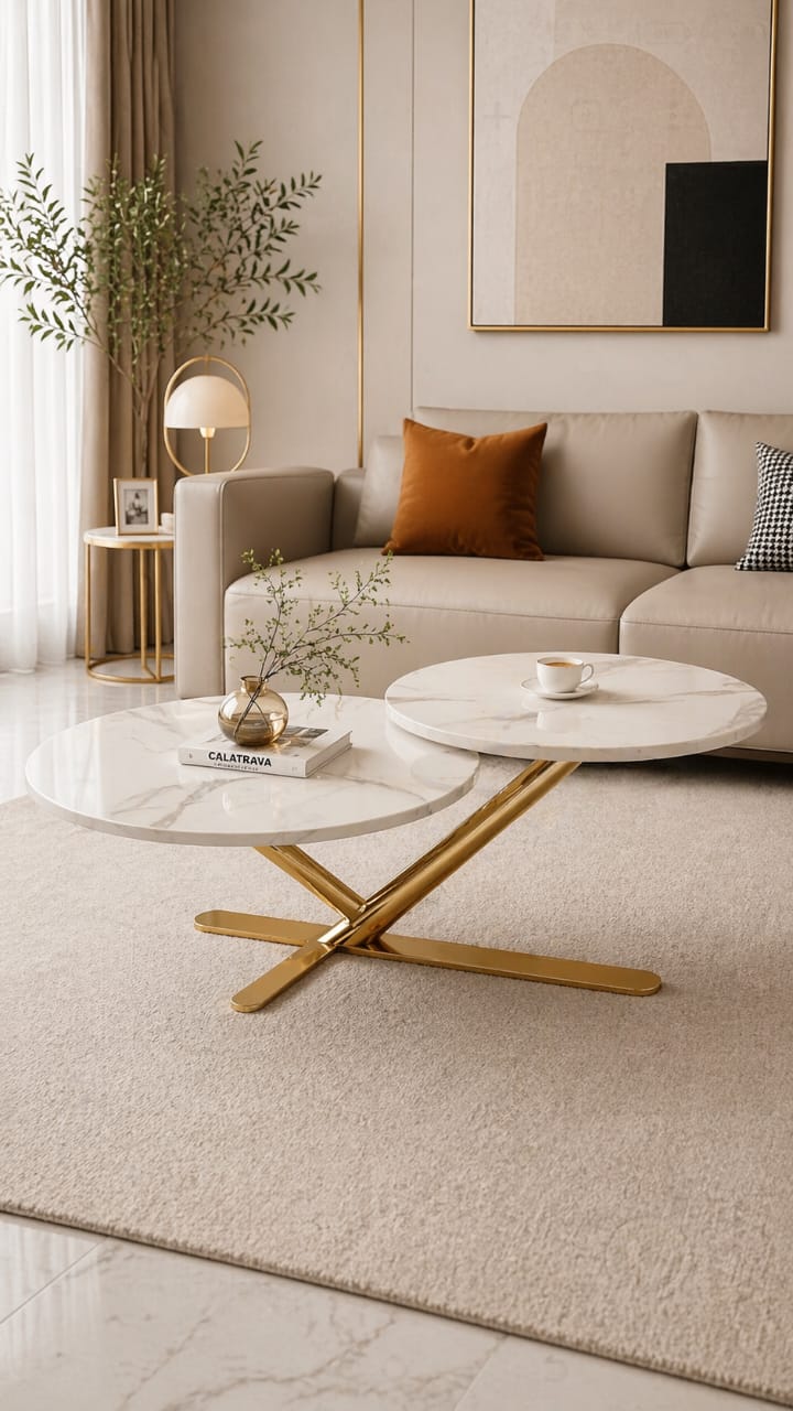 2 in 1 marble top coffee table (white)