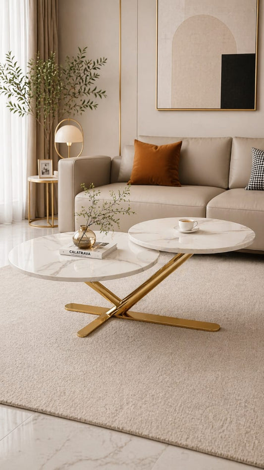 2 in 1 marble top coffee table (white)