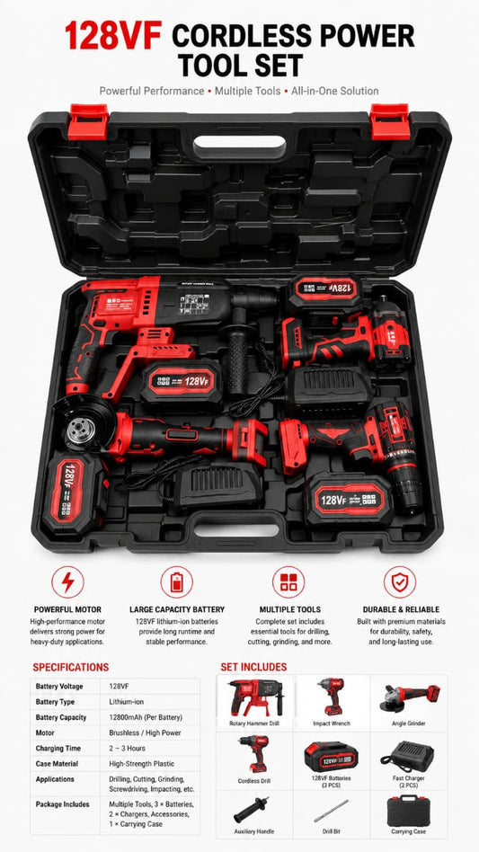 128V Cordless Power Tool Set